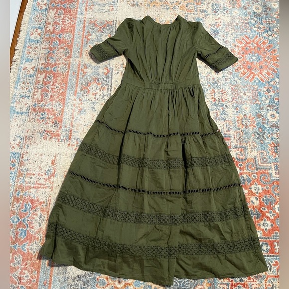 Gap olive green cotton eyelet midi button-down dress - Picture 9 of 11